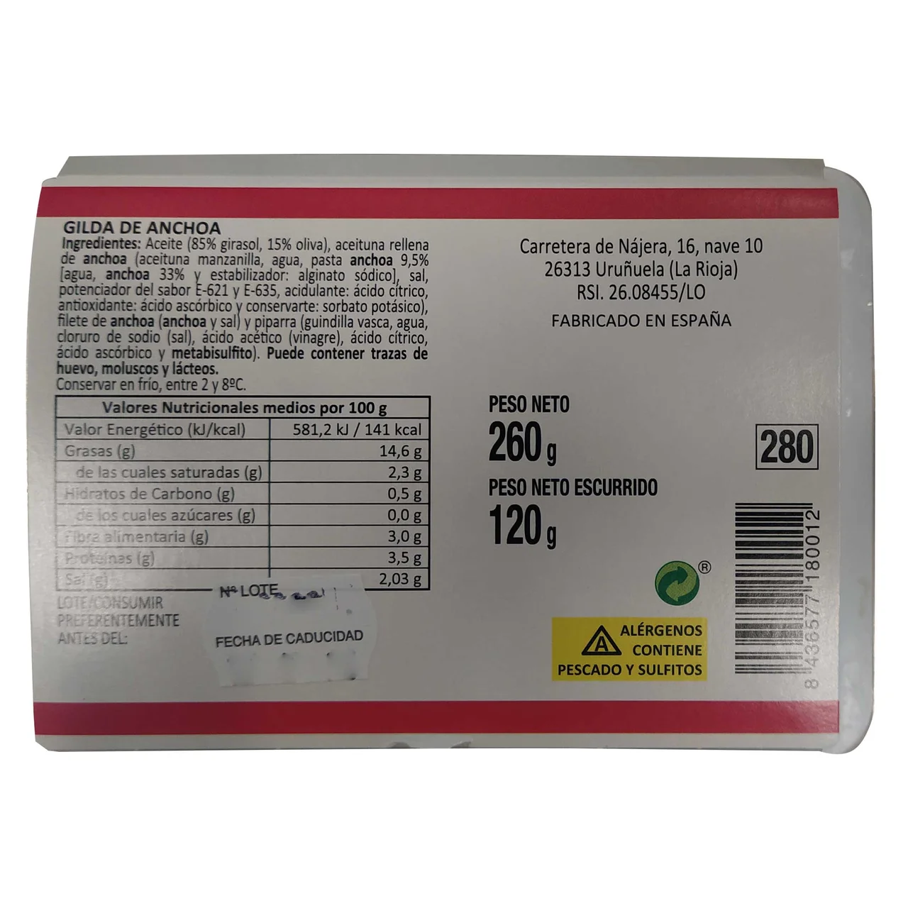 Gilda de anchoa 5 unidades 120 gr.