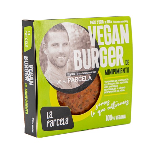 LA PARCELA Burger vegana a base de proteínas vegetales y pimientos asados LA PARCELA 2 x 120 g.