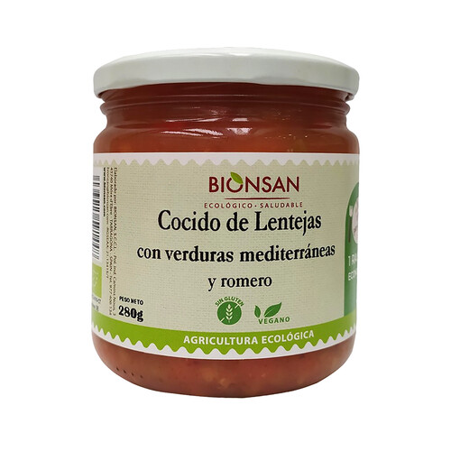 BIONSAN Cocido de lentejas con verduras Mediterráneas y romero ecológico BIONSAN 280 g.