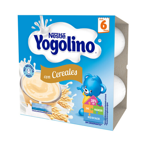 YOGOLINO Natillas de vainilla con cerelaes especiales para bebés a partir de 6 meses YOGOLINO de Nestlé 4 x 100 g.