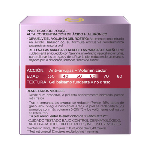 L´ORÉAL PARIS Crema anti-edad y rellenadora de noche con ácido Hialurónico L'ORÉAL PARIS Revitalift filler 50 ml.