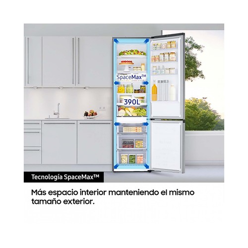 Frigorífico combi SAMSUNG RB38T776CS9/EF NO FROST, clasificación energética: C, H: 203cm, A: 65,8cm, F: 63cm, capacidad total: 385L.
