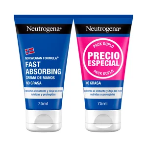 NEUTRÓGENA Crema de manos fórmula noruega, de textura ligera no grasa y rápida absorción para manos agrietadas 2 x 75 ml.
