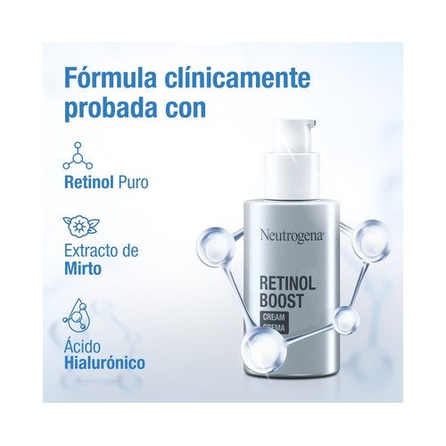 NEUTRÓGENA Retinol boost Crema facial hidratante anti-edad, con retinol puro y ácido Hialurónico 50 ml.