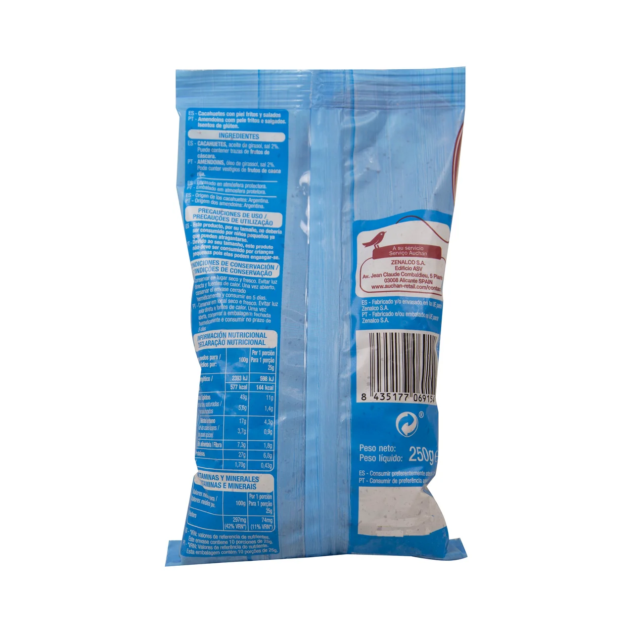 PRODUCTO ALCAMPO Cacahuetes con piel frito y salado 250 g.
