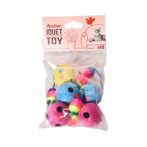 PRODUCTO ALCAMPO Bolsa con 10 juguetes para gatos de diferentes formas y colores.