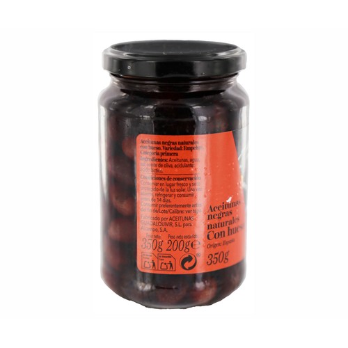PRODUCTO ALCAMPO Collection Frasco de aceitunas negras naturales de Aragón con hueso 200 g.
