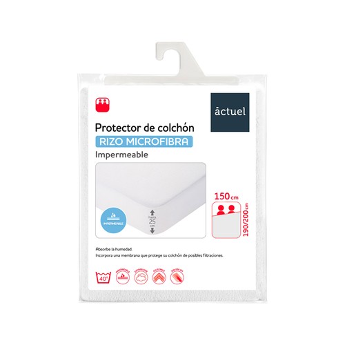 Protector colchón 150X190/200cm hasta 25cm de altura, rizo, de polietileno, impermeable. ACTUEL