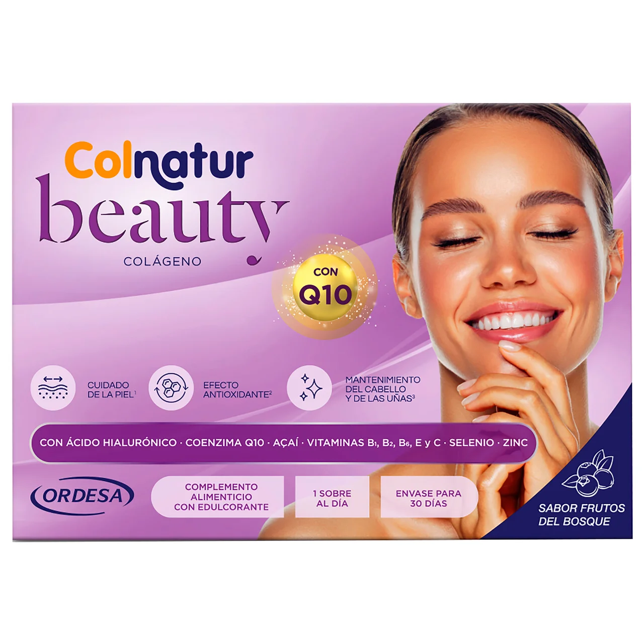 Beauty Colágeno con Q10, sabor frutos del bosque, en dosis individuales 30 uds.