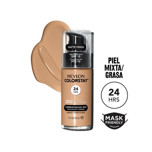 REVLON  Colorstay Tono 350 Rich tan Base de maquillaje líquida y de larga duración, para pieles mixtas a grasas.
