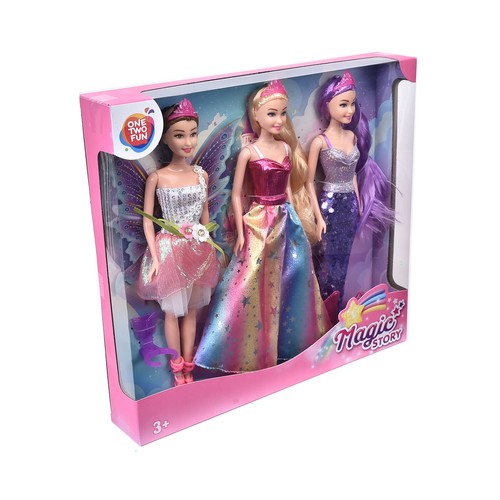 Conjunto 3 Muñecas Magic Story Fantasía Hada, Sirena y Princesa +3 Años ONE, TWO FUN