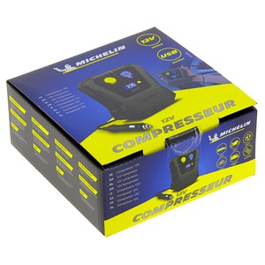 Imagen de Mini compresor de aire para 12V, MICHELÍN, conector 12V, USB, hasta 7 litros por minuto.
