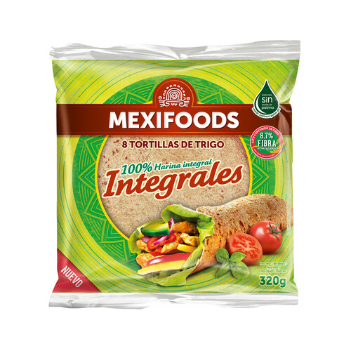 Tortillas trigo 100 % integrales MEXIFOODS 8 uds. 320 g.