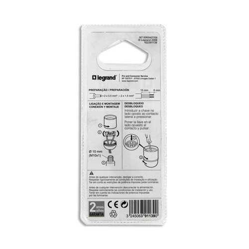 Portalámparas para casquillo E27 (grueso), de color blanco y para bombillas de 100W máximo LEGRAND.