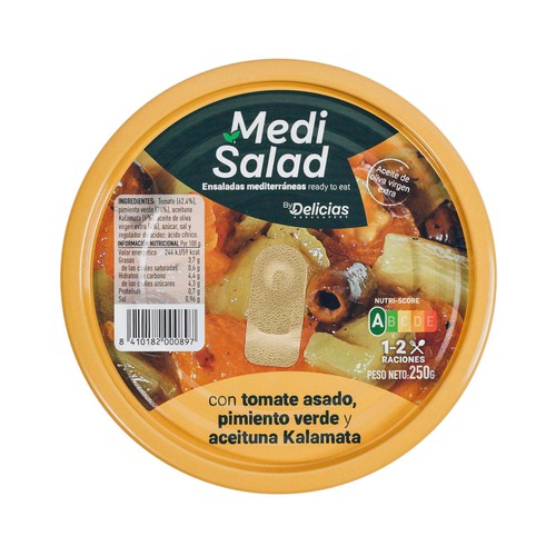  AGRUCAPERS Ensalada con tomate asado, pimiento verdes y aceituna kalamata, 250 g.