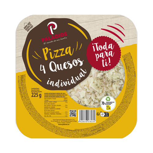 PALACIOS Mini pizza 4 quesos, ideal para microondas PALACIOS 225 g.