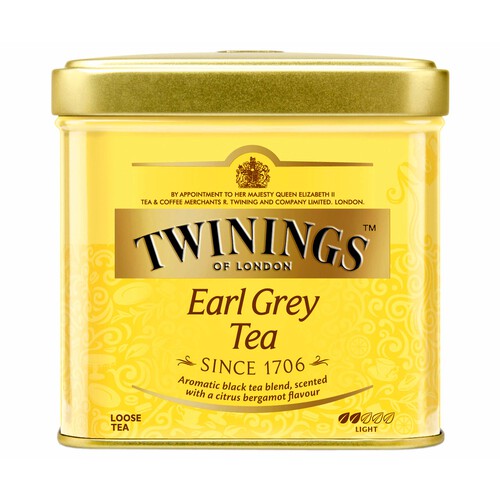 TWININGS Té Earl Grey (té negro aromatizado con bergamota) 100 g.