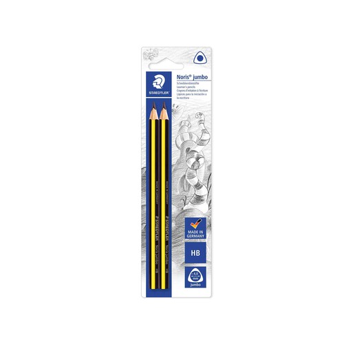 2 lápices de grafito, con cuerpo triangular extra-ancho  y dureza HB STAEDTLER Noris club jumbo.