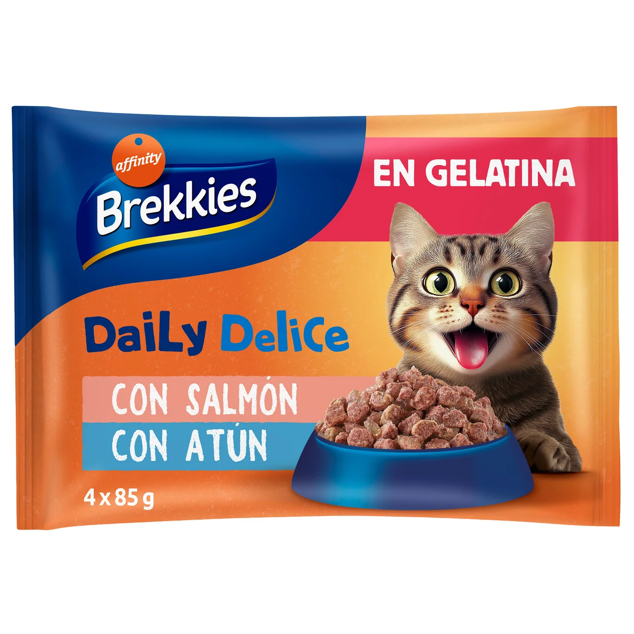 BREKKIES Comida húmeda en gelatina con salmón y atún 4X85gr