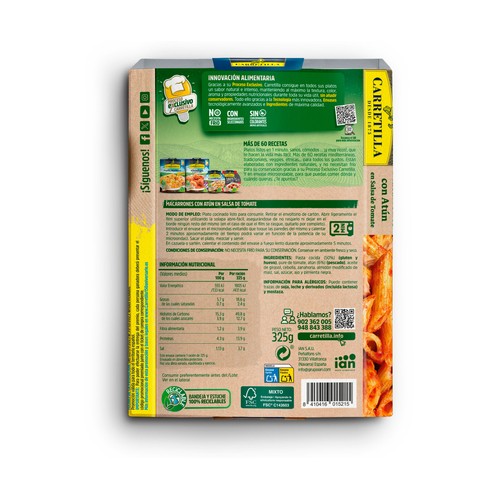 CARRETILLA Macarrones con atún en salsa de tomate 325g