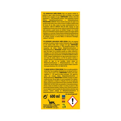 EKOSAN Lavavajillas limón 600 ml.