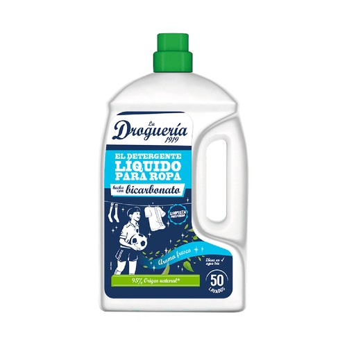 LA DROGUERIA 1919 Detergente líquido  hecho con bicarbonato, aroma fresco 2.27 l, 50 lavados.