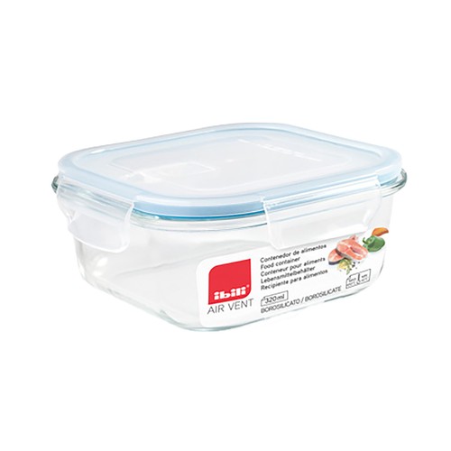 Hermético cuadrado de vidrio borosilicato con tapa 800ml.