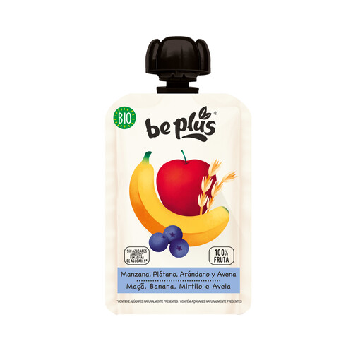 Bolsita de avena y frutas (manzana, plátano y arándanos) ecológica BE PLUS Bio 100 g.