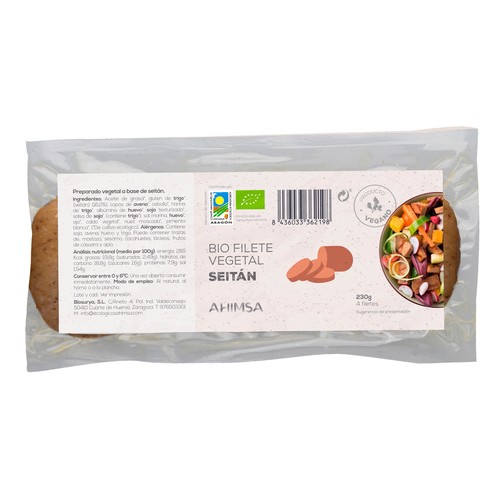 AHIMSA Preparado vegetal a base de seitán en filetes, ecológico AHIMSA 230 g.