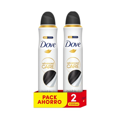 DOVE Desodorante en spray para mujer con protección antitranspirante hasta 48 horas DOVE Advanced care invisible dry 2 x 200 ml.