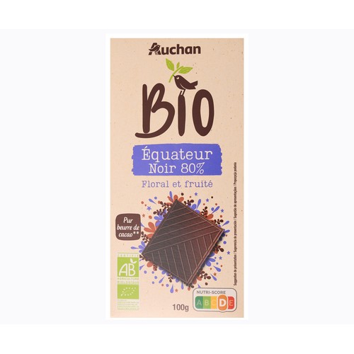ALCAMPO ECOLÓGICO Chocolate negro (80% cacao) ecológico con sabor frutal y afrutado 100 g.