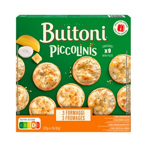Imagen de PICCOLINIS de Buitoni Mini pizzas 3 quesos (mozzarella, emmental y queso curado) 9 x 30 g.