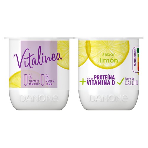 VITALINEA Yogur desnatado 0% materia grasa, sabor limón de Danone 4 x 120 g.