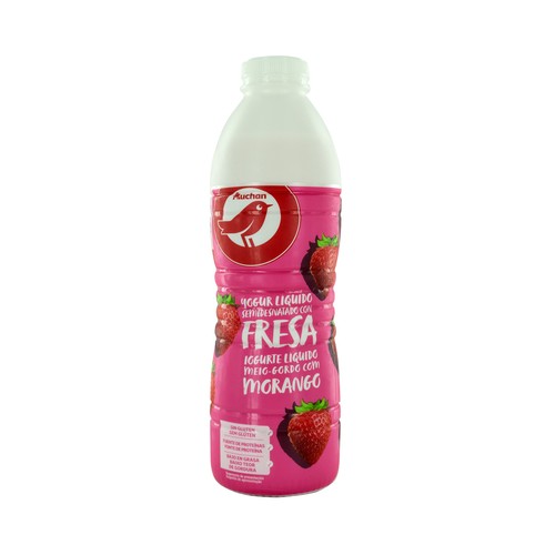 AUCHAN Yogur líquido semidesnatado para beber, con pulpa de fresa 1 kg. Producto Alcampo
