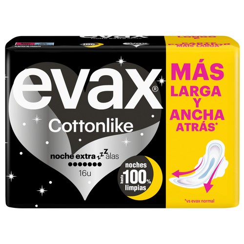 EVAX Compresas de noche extra con alas EVAX Cottonlike 16 uds.
