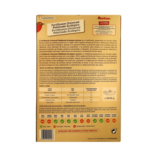 Abono en formato pallet de materías primas 100% orgánicos (Harina de carne y gallinaza), PRODUCTO ALCAMPO.