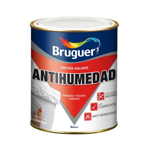 Pintura impermeable antihumedad de color blanco y acabado mate BRUGUER 4 litros.