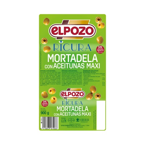 EL POZO Ricura Mortadela con aceitunas, sin gluten 900 g.