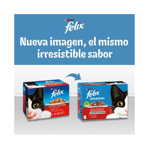FELIX Alimento húmedo de gato bolsa selección pollo y buey gelatina 4 x 85 g.