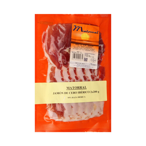 MATORRAL Jamón de cebo ibérico (50% raza ibérica), cortado en finas lonchas MATORRAL 2 x 200 g.