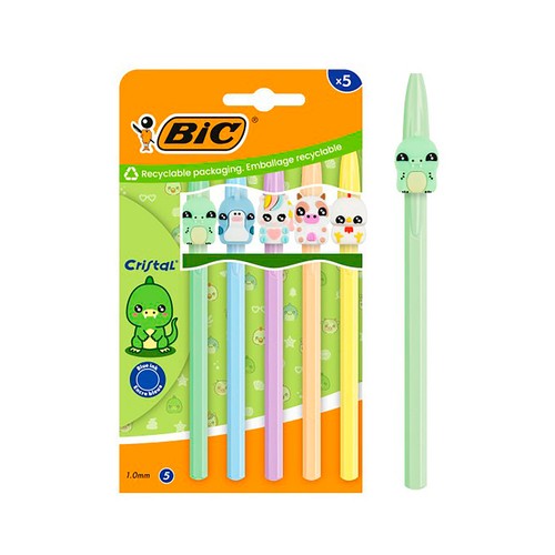 Set 5 bolígrafos cristal figurines azul. BIC