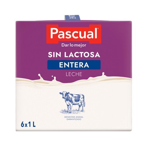 PASCUAL Leche de vaca entera sin lactosa 6 x 1 l.