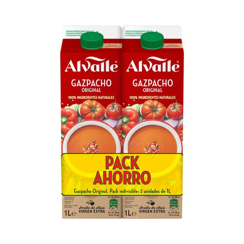 ALVALLE Gazpacho receta original, elaborado con ingredientes 100% naturales ALVALLE 2 x 1 l.