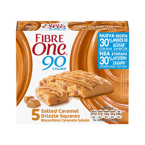 FIBRE ONE Barritas de bizcocho con trozos de toffe de caramelo salado FIBRE ONE 5 uds.120 g.
