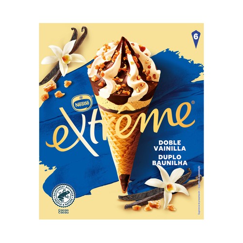 EXTRÈME de Nestlé Cono de helado de vainilla y chocolate con trocitos de almendras 6 x 120 ml.