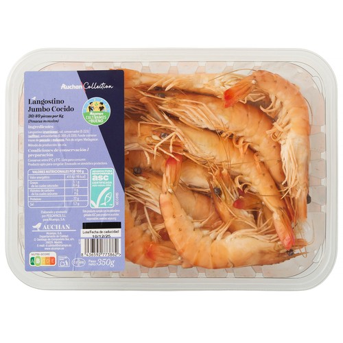 ALCAMPO CULTIVAMOS LO BUENO Langostinos cocidos Jumbo 30/40 pzs kilogramo 350 g.