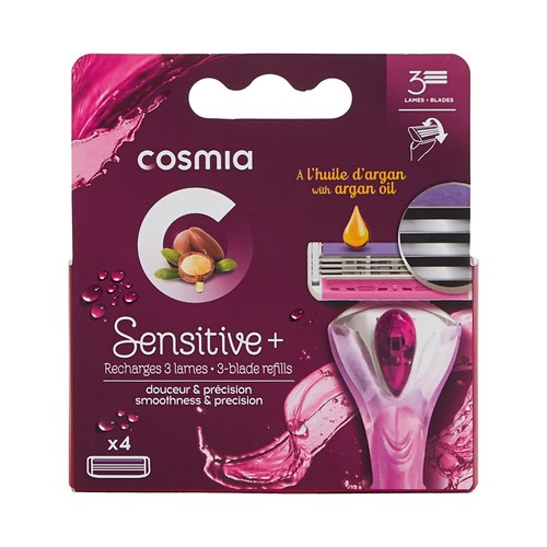 COSMIA Recambio cuchillas de 3 hojas para maquinilla de depilación femenina COSMIA Sensitive 4 uds.