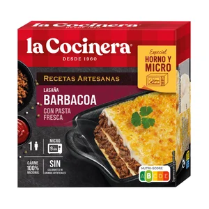 LA COCINERA Recetas artesanas Lasaña barbacoa, elaborada con pasta fresca, especial para horno y microondas 280 g.