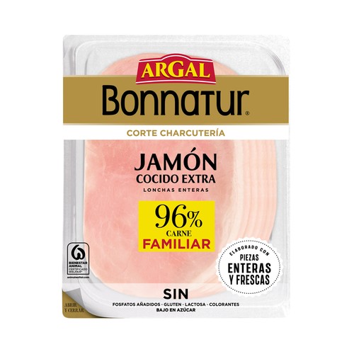 ARGAL Bonnatur Corte charcutería Jamón cocido extra, cortado en lonchas enteras 175 g.