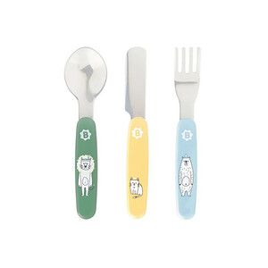 Set de tenedor, cuchillo y cuchara de metal, BADABULLE.
